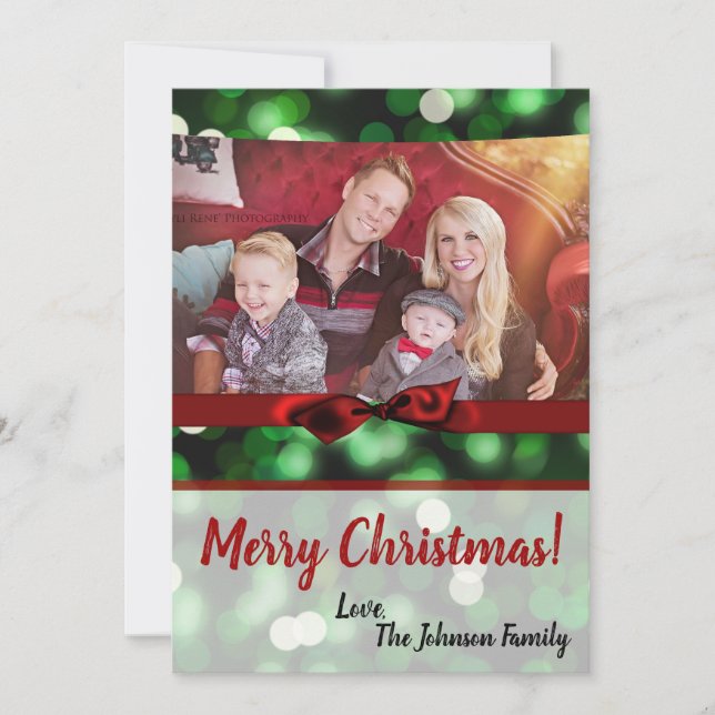 cartão com fotos de Luzes Verdes de Boque de Natal (Frente)