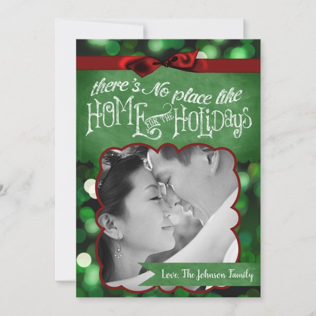 cartão com fotos de Luzes Verdes de Boque de Natal (Frente)