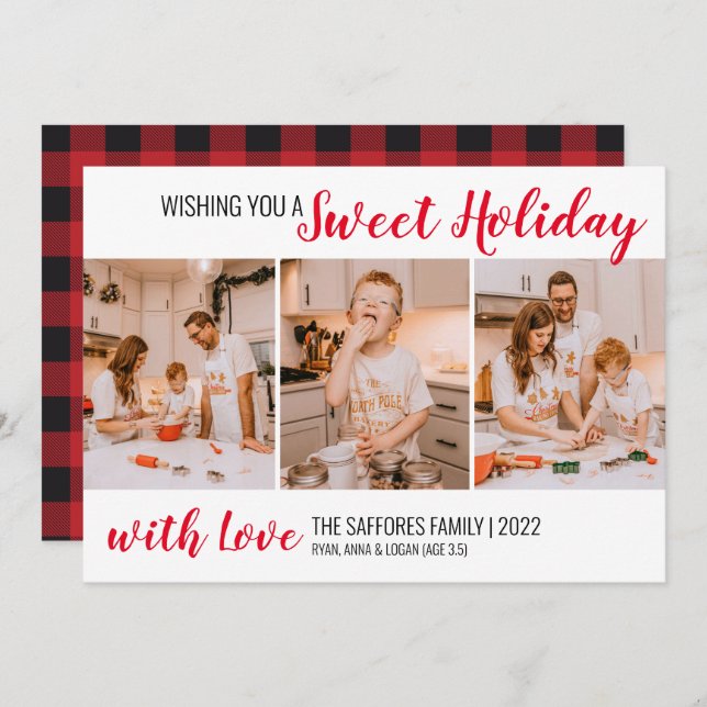 Cartão com fotos de Natal de Férias Doce de xadrez (Frente/Verso)