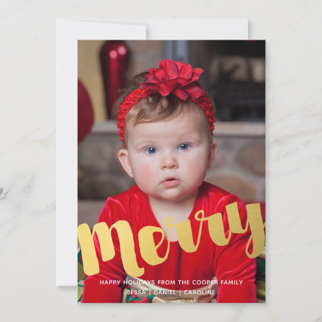 Cartão com fotos de Natal de Script de Feliz Doura (Frente)