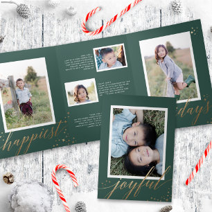 Cartão com fotos de Natal de três vezes Dourado