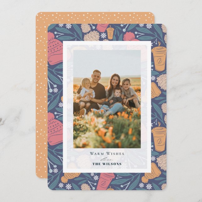 Cartão com fotos de Natal do Café Pom Beanie (Frente/Verso)