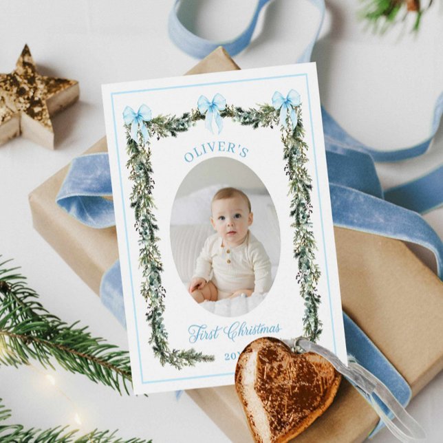 Cartão com fotos de Natal do Elegant Boy (Baby Boy First Christmas Photo Card)