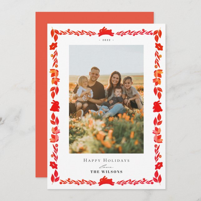 Cartão com fotos de Natal do Red Bunny Folny Art (Frente/Verso)