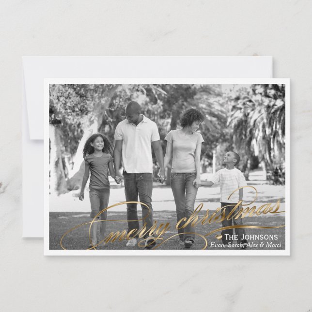 Cartão com fotos de Natal Dourado Elegante (Frente)