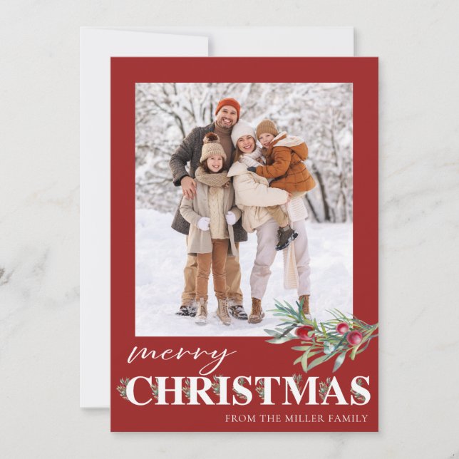 Cartão com fotos de Natal Elegante Verde Feliz (Frente)