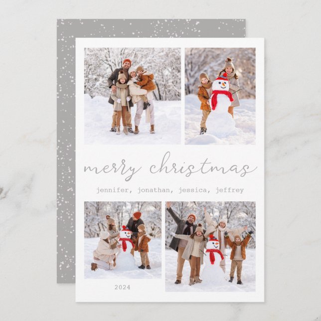 Cartão com fotos de Natal Feliz de inverno Branco (Frente/Verso)