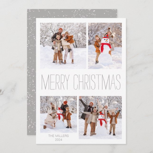 Cartão com fotos de Natal Feliz de inverno Branco (Frente/Verso)