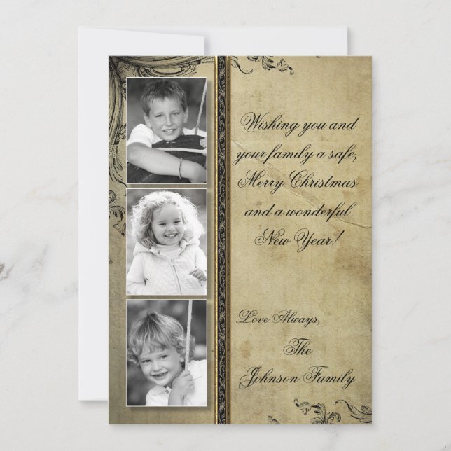 cartão com fotos de Natal Feliz XMAS 5x7 (Frente)