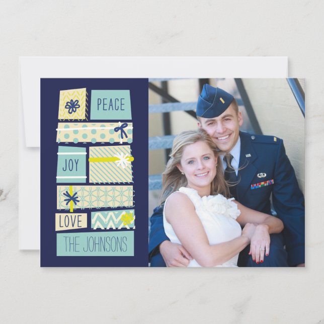 Cartão com fotos de Natal Ilustrado Apresenta Féri (Frente)