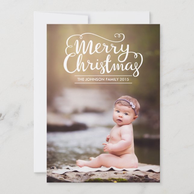 Cartão com fotos de Natal Merry Script Moderno (Frente)