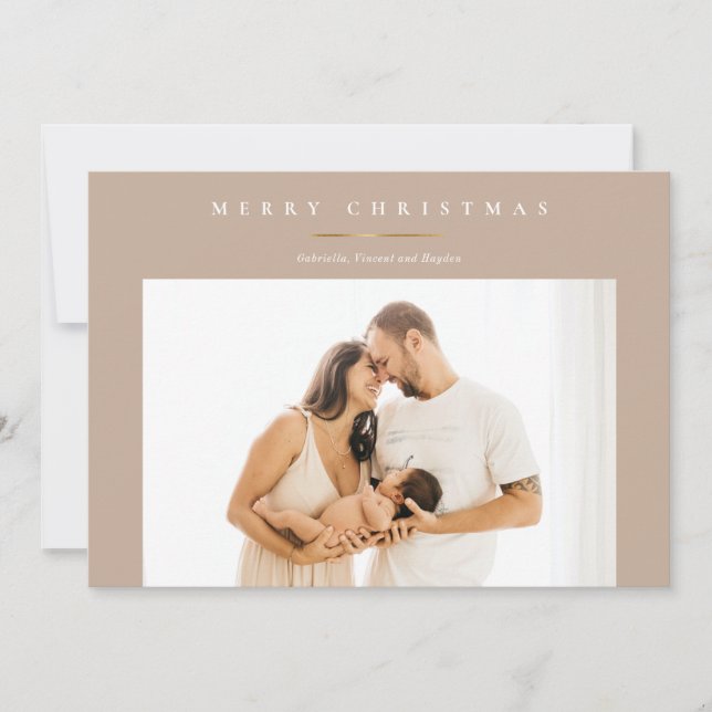 Cartão com fotos de Natal Mínimo Dourado Moderno (Frente)