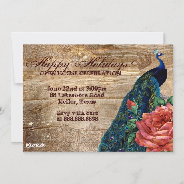 Cartão com fotos de Natal, Rosa de Peacock (Frente)