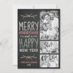 Cartão com fotos de Natal Rustic Chalkboard<br><div class="desc">Cartão com fotos de feriado personalizável com tipografia escrita à mão.</div>