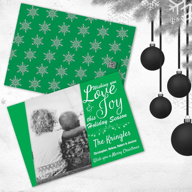 Cartão com fotos de Natal Verde com Amor e Joy (Criador carregado)