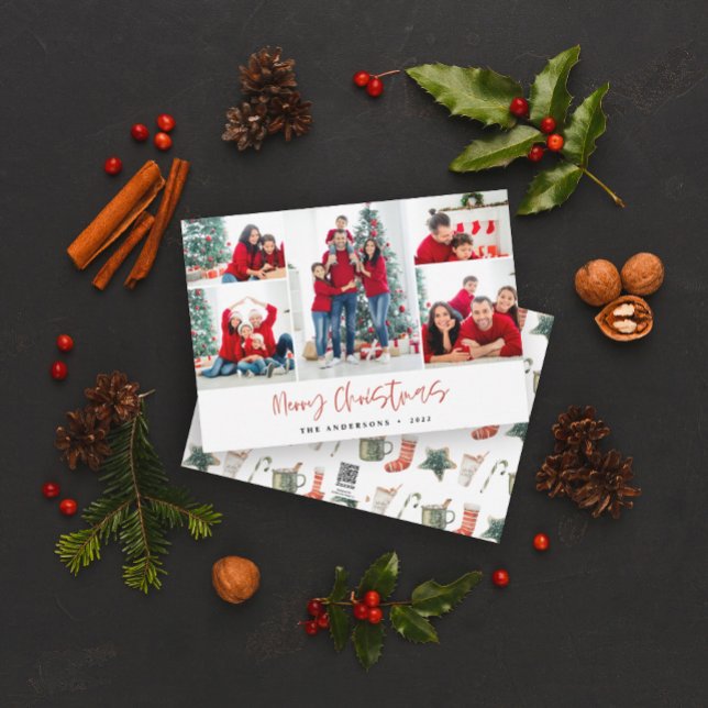 Cartão com fotos de Natal Vermelho Cinco Imagens (Criador carregado)