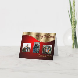 Cartão com fotos de Natal Vermelho e Dourado
