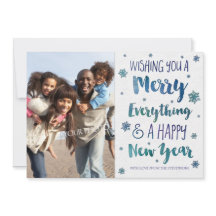 Cartão com fotos de Neve Moderna Azul-Aquarela de 