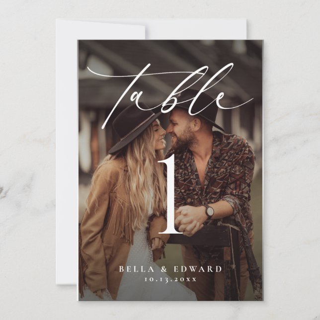 Cartão com fotos de Número de Tabela Elegante (Frente)