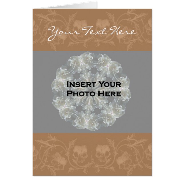 Cartão com fotos de Padrão Floral Sepia (Frente)