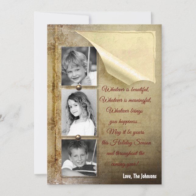 cartão com fotos de papel antigo do XMAS Natal 5x7 (Frente)