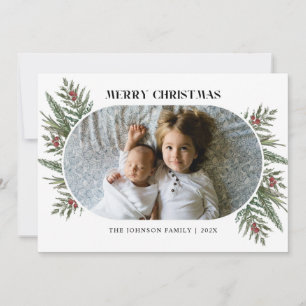 Cartão com fotos de pinheiro e bagas de inverno