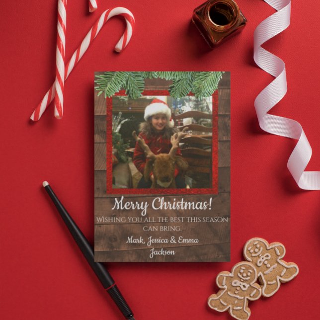 Cartão com fotos de pinheiro e madeira de Natal (Criador carregado)