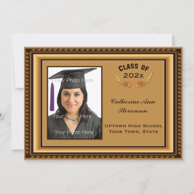 Cartão com fotos de Quadro de Imagem Dourada (Frente)