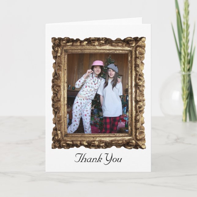 Cartão com fotos de quadro de madeira do ouro (Frente)