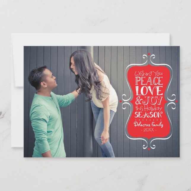 cartão com fotos de Quadro de Paz, Amor e Joy 5x7 (Frente)