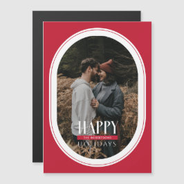 Cartão com fotos de Quadro Oval Vermelho de Feriad