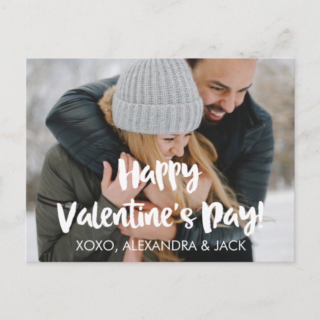 Cartão com fotos de Script do Pincel do feliz dia  (Frente)