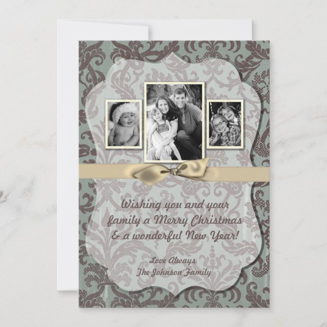 cartão com fotos de Tecido XMAS Azul para Damasco  (Frente)