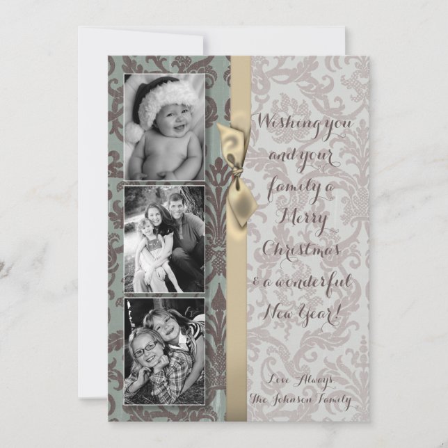 cartão com fotos de Tecido XMAS Azul para Damasco  (Frente)