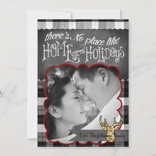 cartão com fotos de veados preto XMAS de Natal 5x7 (Frente)