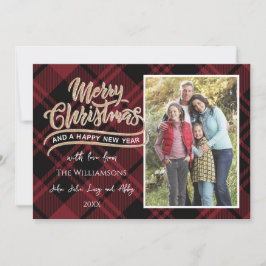 Cartão com fotos de Xadrez de Natal Vermelho