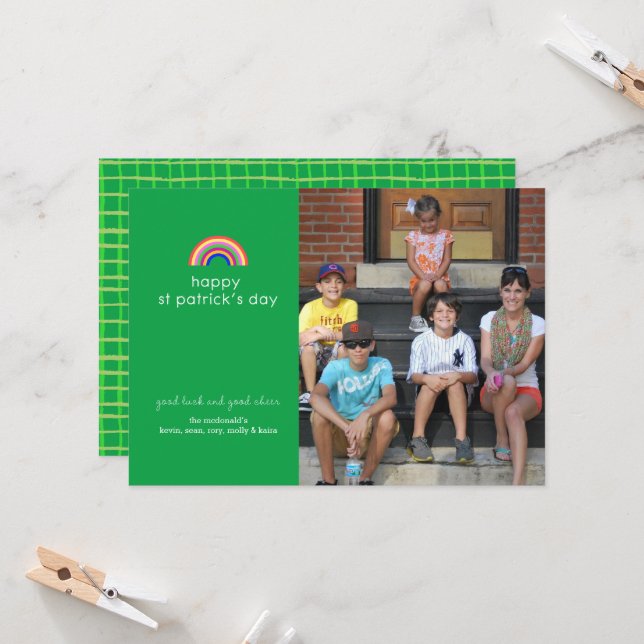 Cartão com fotos Dia de São Patrício arco-íris (Frente/Verso In Situ)