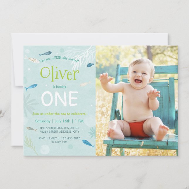 Cartão com fotos do Aniversário de criança de Peix (Frente)