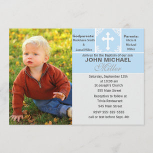 Cartão com fotos do azul do convite do baptismo do