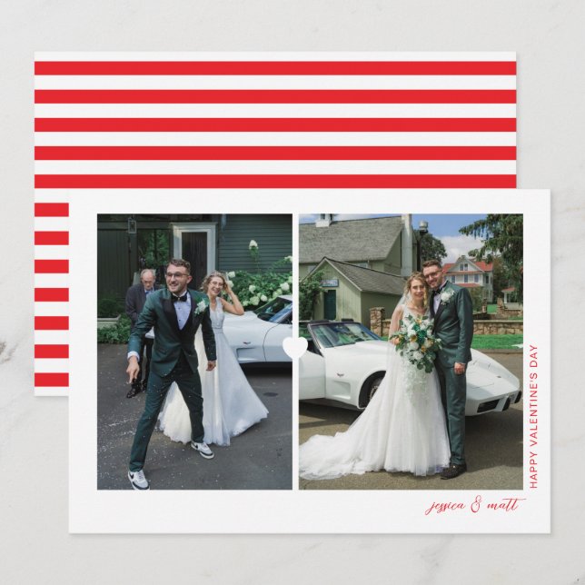 Cartão com fotos do Dia de os namorados Branco do  (Frente/Verso)