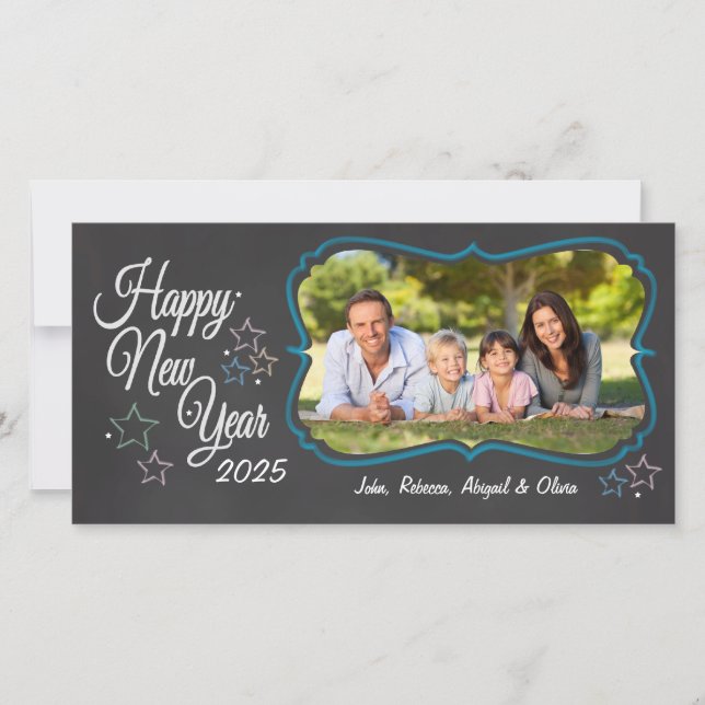 Cartão com fotos do estilo do quadro feliz ano nov (Frente)
