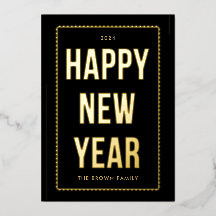 Cartão com fotos do Feliz ano novo ouro a preto