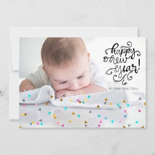 Cartão com fotos do Feliz ano novo Rainbow Confett (Frente)