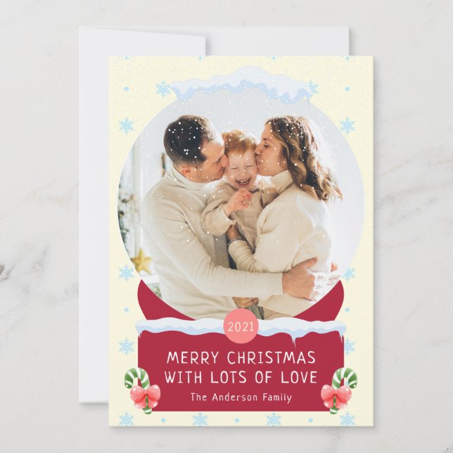 Cartão com fotos do Globo de Neve Branca e Feliz N (Frente)