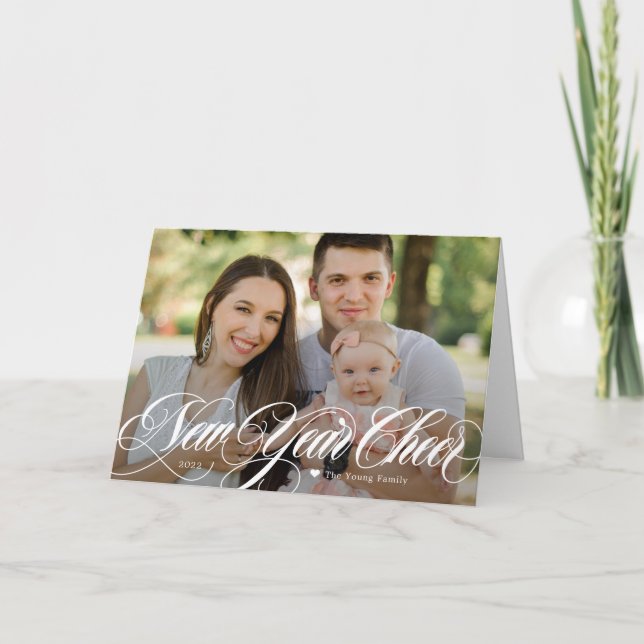 Cartão com fotos dobrado de Feliz ano novo alegre (Frente)