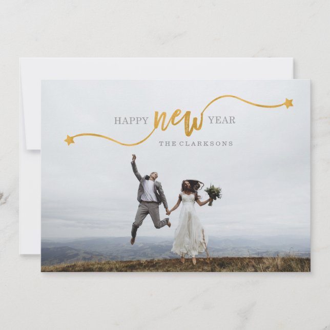 cartão com fotos Dourado de Script Star (Frente)