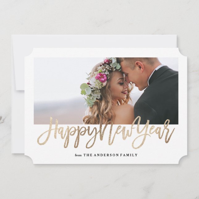 Cartão com fotos Dourado Falso de Ano Novo Bruto (Frente)