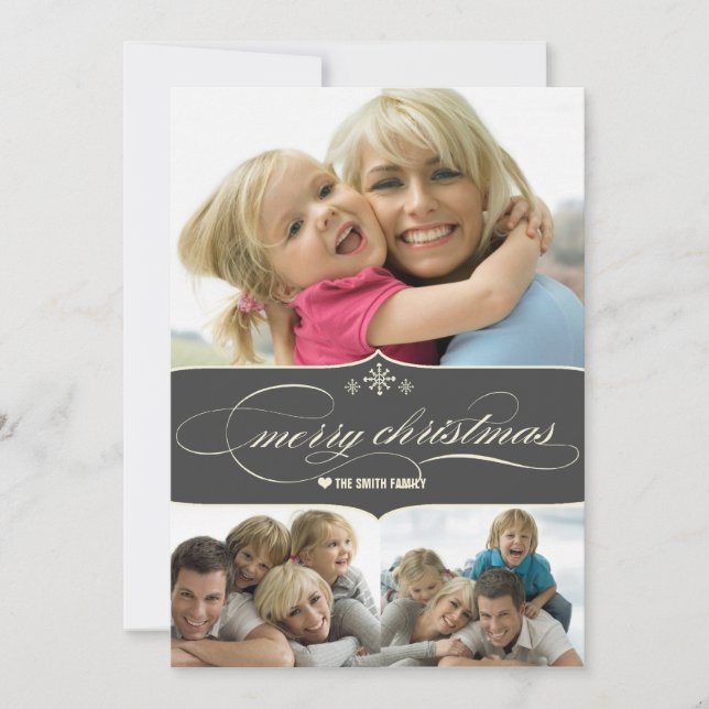 Cartão com fotos elegante da família do feriado do (Frente)