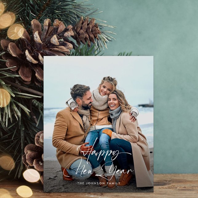 Cartão com fotos Elegante de Script do Feliz ano n (Criador carregado)