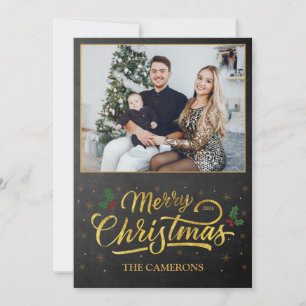 Cartão com fotos Elegante Dourado da Família Feliz